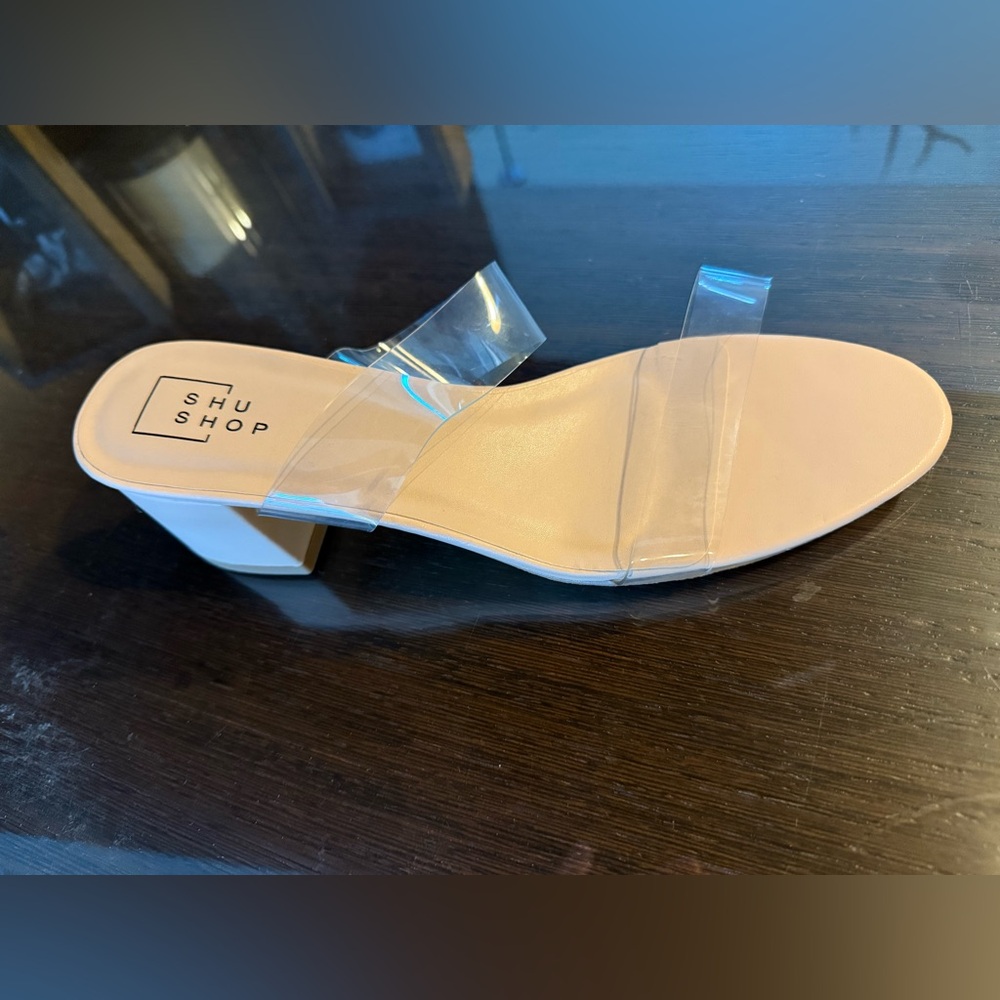 Shu Shop Clear Heather clear strap block heel sandals new w/box